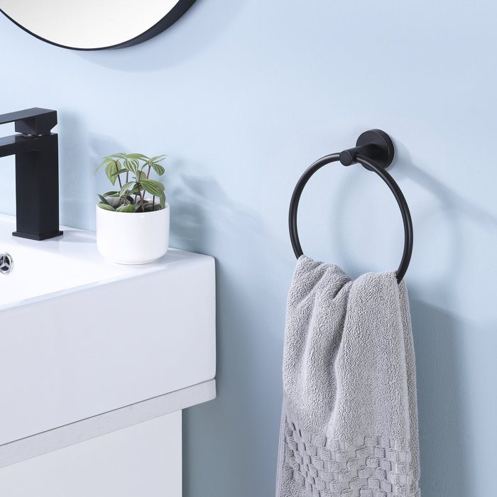 KES Towel Ring for Bathroom Round Matte Black Wall Mount SUS304